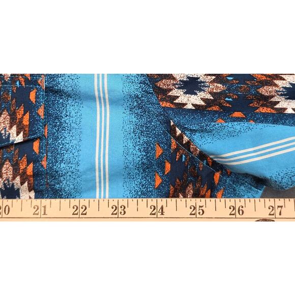 Wrangler Pearl Snap Shirt XL Southwestern Aztec‎ Mens Long Sleeve Blue - Picture 6 of 8